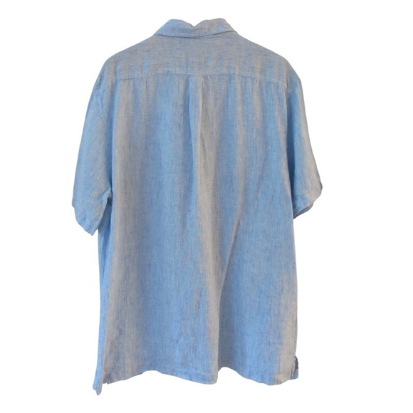 Joseph Abboud Mens Striped Linen Shirt XL Short Sleeves Light Blue Button Front - Picture 2 of 9